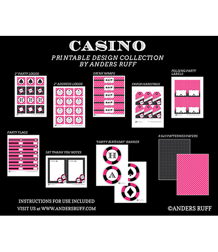 Casino Poker Vegas Birthday Party Printables Collection - Pink